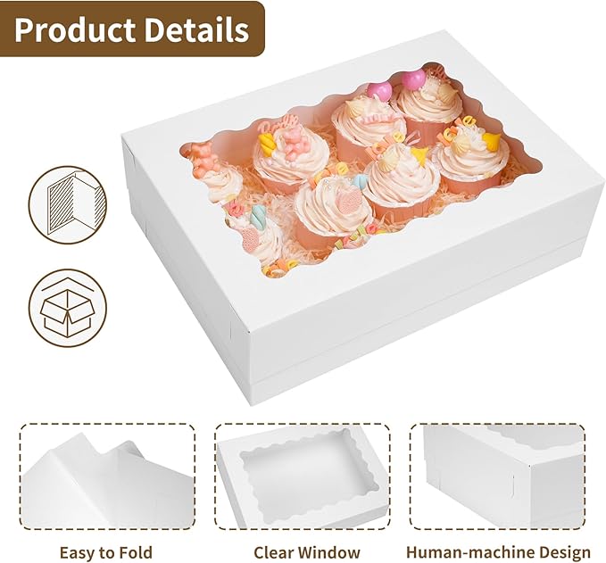 Moretoes 10pcs 14x10x4in Sheet Cake Boxes White Rectangle Bakery Boxes with Window, for Cake Pastry Baking Donuts Cupcake Pie Packaging