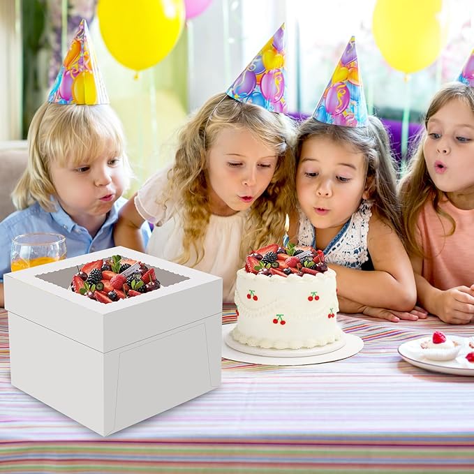 2 Pack Cake Boxes, 10x10x8 Inches Tall Cake Box with Cake Boards, Disposable Cakes Carrier, Cakes Transport Container with Lid, White Bakery Boxes with Window, for Cookies Pies Cupcakes