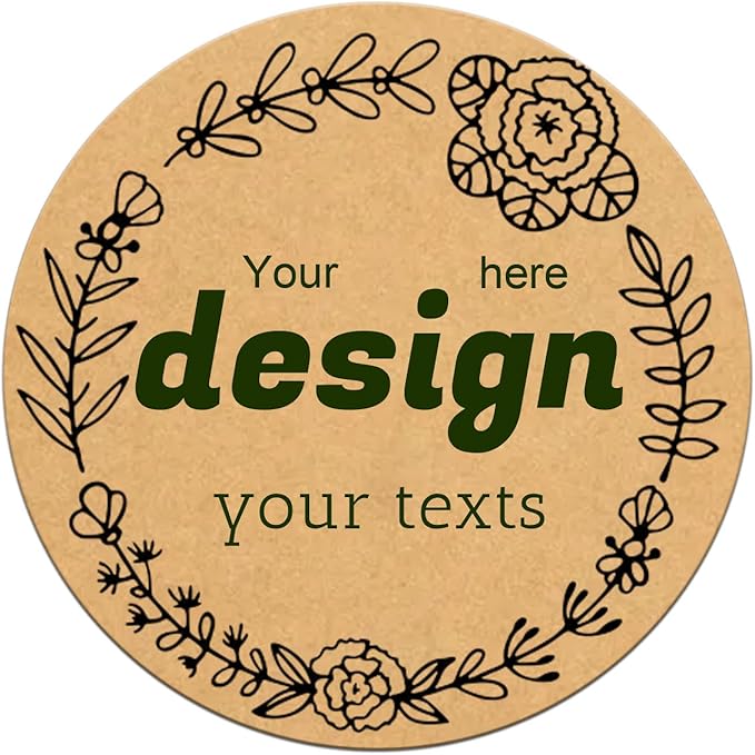 Custom Lables Round Kraft Paper Stickers, Decorative Labels with Floral Wreath Personalized with Texts, Logo, Thank You Labels for Business 100 Pack (Style 11)