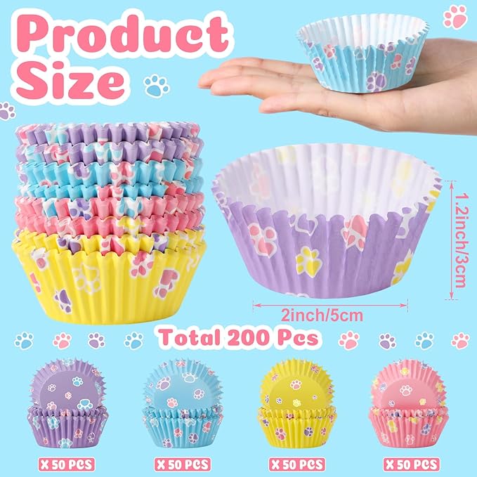 Vesici 200 Count Cartoon Blue Dog Cupcake Liners Dog Paw Paper Cupcake Wrappers Puppy Theme Muffin Baking Cups Cake Holder for Cake Decorations Baby Shower Birthday Party Supplies