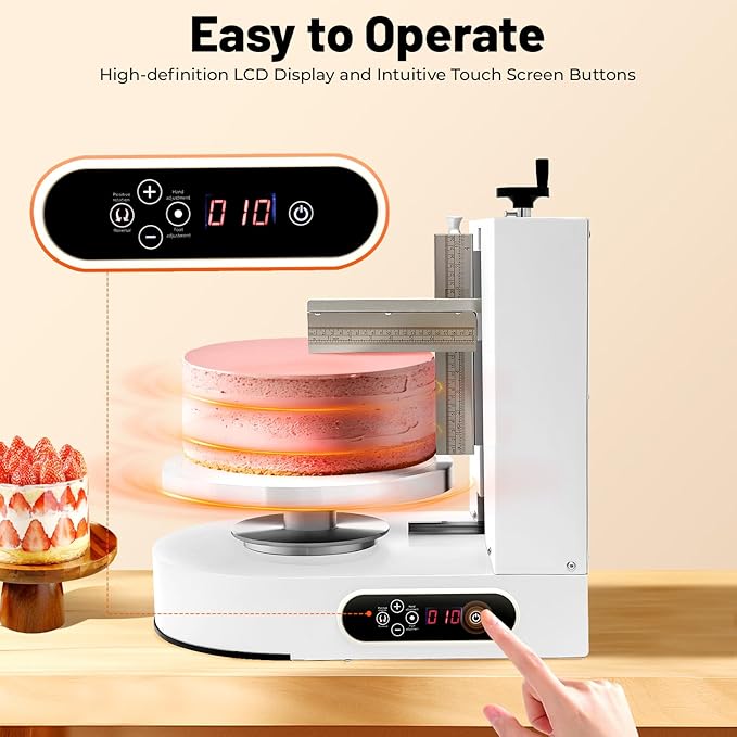 Cake Decorating Machine, Adjustable Cake Icing Frosting Machine Cake Cream Spreading Machine 60-320 Rpm with LCD Display & Vertical Knife Handle for 4-12 Inch 200W Electric Cake Turntable