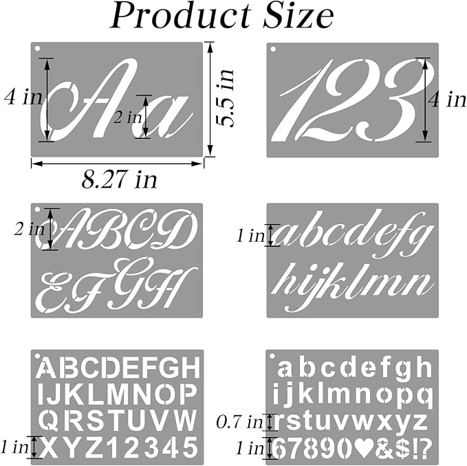 BAMIDELE Letter Stencils for Painting on Wood, 50 Pcs Calligraphy Alphabet Drawing Templates with Numbers, Signs, Flowers, Reusable Cursive Plastic Art Craft Stencils