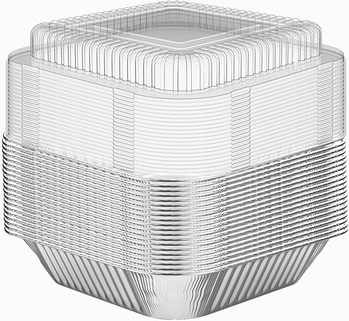 WANBAO 20 Pack Foil Pans with Plastic Lids 8 X 8 Inch Disposable Aluminum Tin Foil Baking Pans Meal Prep for Catering Party Meal Prep, Take Out, Freeze, Food Storage, Prepping Food