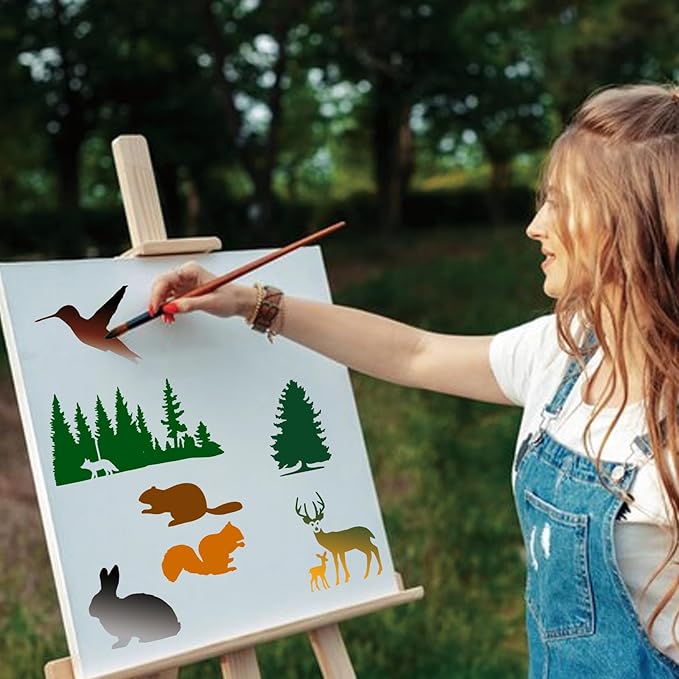 45pcs Forest Animals Stencils for Painting on Wood Wilderness Tree Stencils Paint Wildlife Burning Patterns Bears Deers Template on Art Craft Canvas Wall Fabric Rock (45 Wildlife)