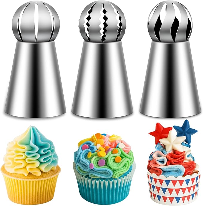 Suuker 3 Pieces Ball Russian Piping Tips,Cake Decorating Tips, Frosting Icing Tips for Cupcakes, Cake, Cookie and Decorating