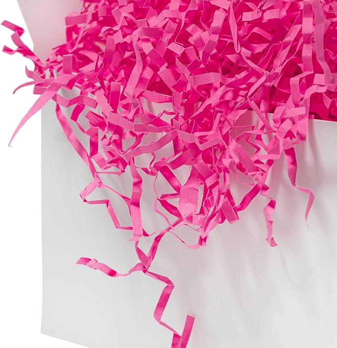 Mefleet 1 LB Crinkle Cut Paper Shred Filler Pink Crinkle Shredded Paper for Gift Box - Gift Basket Bag Filler - Grass Cushion Stuffing for Mother's Day Holiday Packaging Wrapping