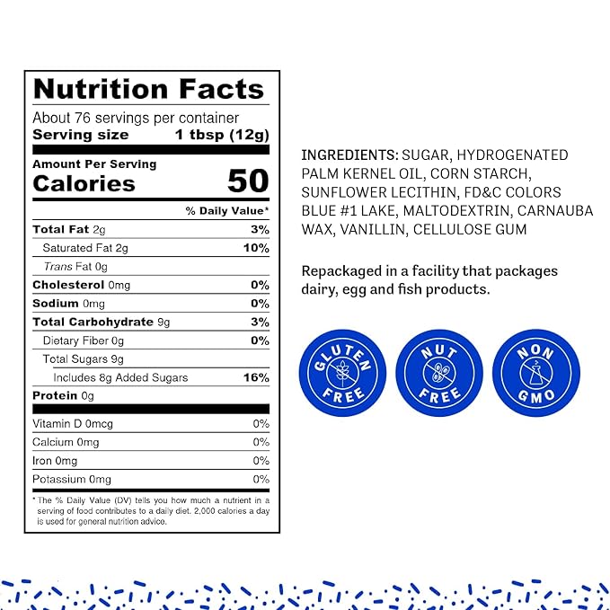 Judee's Gluten Free Blue Sprinkles - Nut-Free Bulk Blue Sprinkles - Ice Cream Topping & Cupcake Decorations - 2 lb