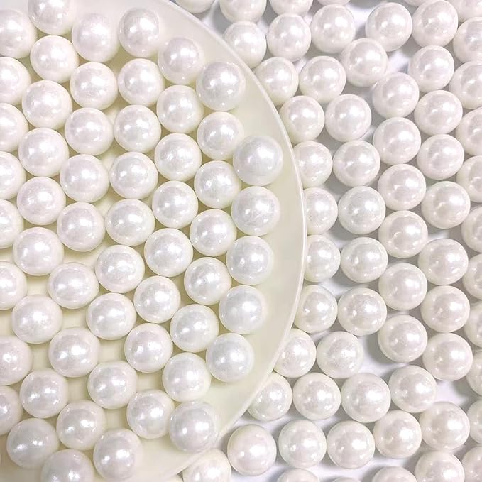 PhilaeEC White Peals 10mm Size Sprinkles for Cake Decoration Edible Candy Baking Cookie Cupcake Toppers Wedding Party Valentines Halloween Christmas Supplies 4.23oz