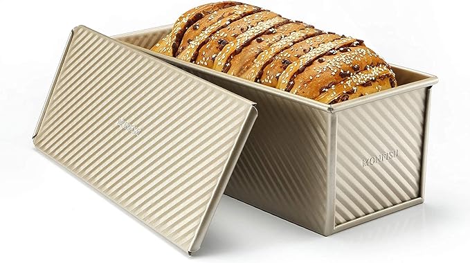 Monfish Pullman Loaf Pan w Cover large Toast Mold rectangle loaf pan w lid 2.2lb dough alluminumed steel champange gold non stick baking bread pan