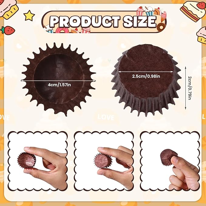 1000pcs Super Mini Cupcake Liners Small Muffin Liners 1inch Candy Paper Cups Cupcake Wrapper Baking Cups for Baby Shower Wedding Birthday Party Decor, Brown