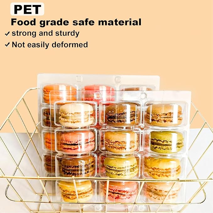 30PCS Macaron Boxes 16 Count Clear Macaron Box Plastic Macaron Container for Macaron Packaging, Cookie, Bakery, Wedding, Party