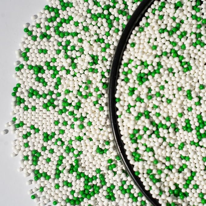 Christmas Sprinkles 130g/4.6oz, White Green Edible Pearl Sprinkles for Cake Decorations, Baking, Ice Cream, Cookies, Cupcake Topper Edible Pearls Sprinkles - 2mm Matte Sugar Pearls for Cake Decorating (2mm green white)