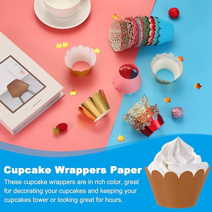 PATIKIL Cupcake Wrappers Paper, 50 Pack Baking Cups Standard Wave Decoration for Anniversary Birthday Weddings and Parties, Copper