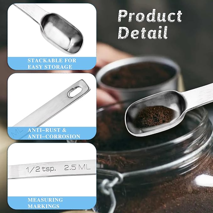 Bewudy 2PCS 1/2 Teaspoon, Stainless Steel Single Measuring Spoon, 2.5 ml Teaspoon Rectangular Individual Measuring Spoons (1/2Tsp | 2.5 ML | 2.5 cc | 1/2 Tablespoon)