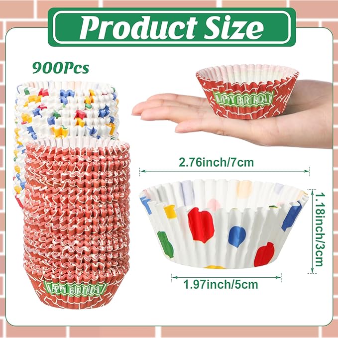 Vesici 900 Counts Birthday Party Decorations Cartoon Birthday Cupcake Liners Cartoon Theme Paper Cupcake Wrappers Holders for Disposable Cup Bulk for Baby Shower Baking Party Supplies