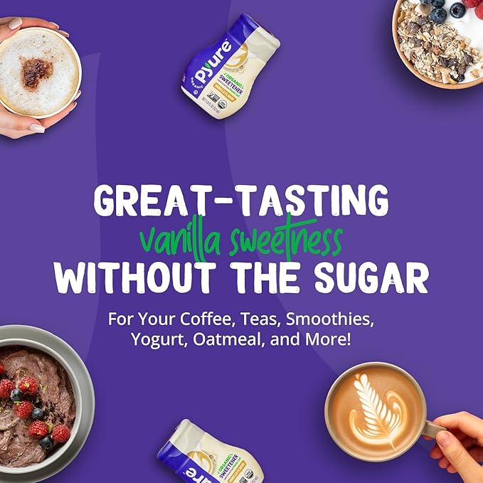 Pyure Organic Liquid Vanilla Stevia Drops | Stevia Liquid Sweetener Keto Sugar Substitutes | Zero Calorie, Zero Sugar, Zero Carb | Plant-Based Sugar Free Liquid Stevia Extract |1.8 oz (4 Pack)