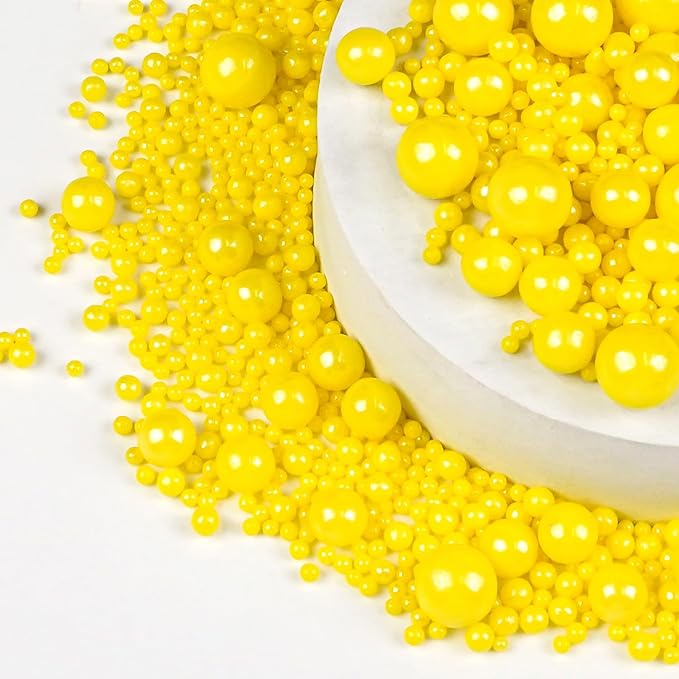 Christmas Yellow Pearl Sprinkles for Cake Decorating, Edible Candy Sugar Pearls, 150g/5.29oz Mix Size, Cake Decorations, Cupcake Topper, Cookie, Holiday, Easter, Valentine's Day, Christmas Supplies