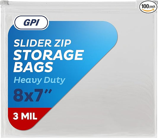 100 Count - Slider Zip Quart Food Storage Bags, 8" x 7" 3 Mil Heavy Duty, Strong & Durable For Freezer Storage, For Sandwiches, Snacks & More. GPI