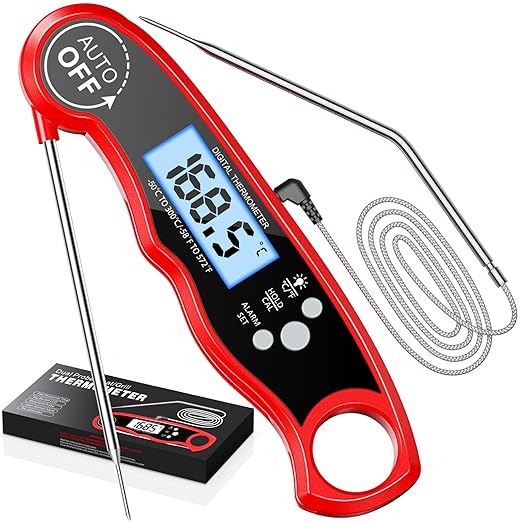 Meat Thermometer Digital, Instant Read Food Thermometer with Dual Probe, Backlight LCD Display, Calibration Function, Kitchen Accessories for BBQ Grill, Christmas Stocking Stuffers for Men