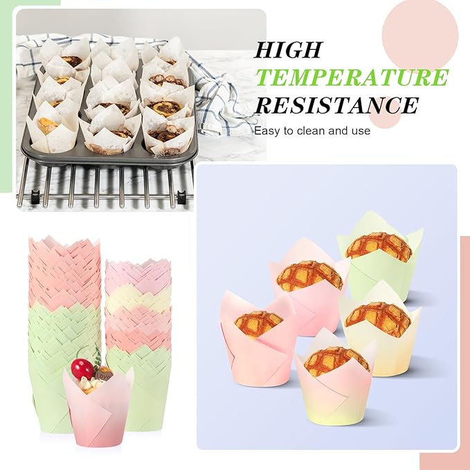 Havawish 500 Pcs Standard Size Cute Color Tulip Cupcake Liners, Party Baking Liners Greaseproof Cupcake Wrappers Muffin Liner Baking Cups for Wedding Birthday Baby Shower Holiday Party