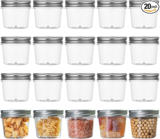 novelinks Plastic Jars With Lids 20Pcs 4 oz Mason Jars Small Mason Jars 4 oz Storage Containers (Silver, 20 Pack 4 Ounce)