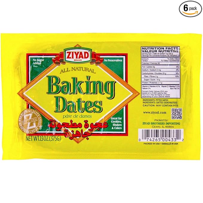 Ziyad Pure Date Paste | 13oz (Pack of 6)| No Added Sugar, Spread, Ideal For Baking, Pantry, High Fiber, No Fat, No Preservatives 13oz (Pack of 6)