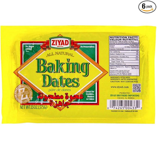 Ziyad Pure Date Paste | 13oz (Pack of 6)| No Added Sugar, Spread, Ideal For Baking, Pantry, High Fiber, No Fat, No Preservatives 13oz (Pack of 6)