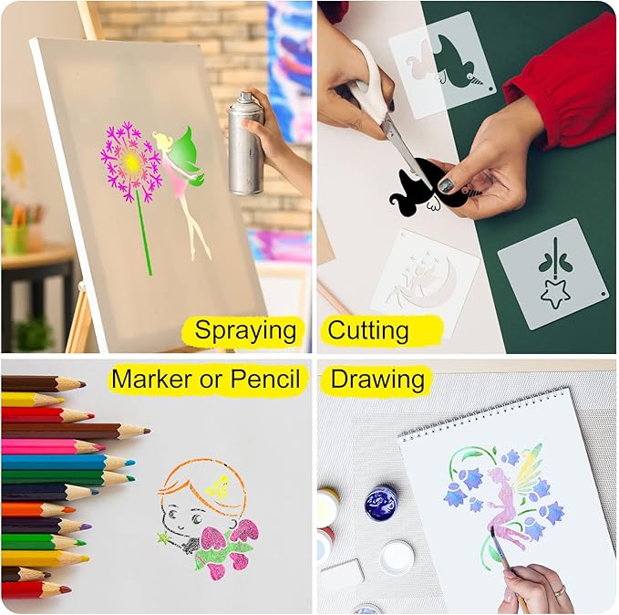 66 Pcs Small Stencils for Crafts Reusable 3 Inch Stencils for Painting on Wood DIY Craft Paint Template for Wall Home Decor Card Rock Canvas Drawing Holiday Ornament(Fairy Tale)