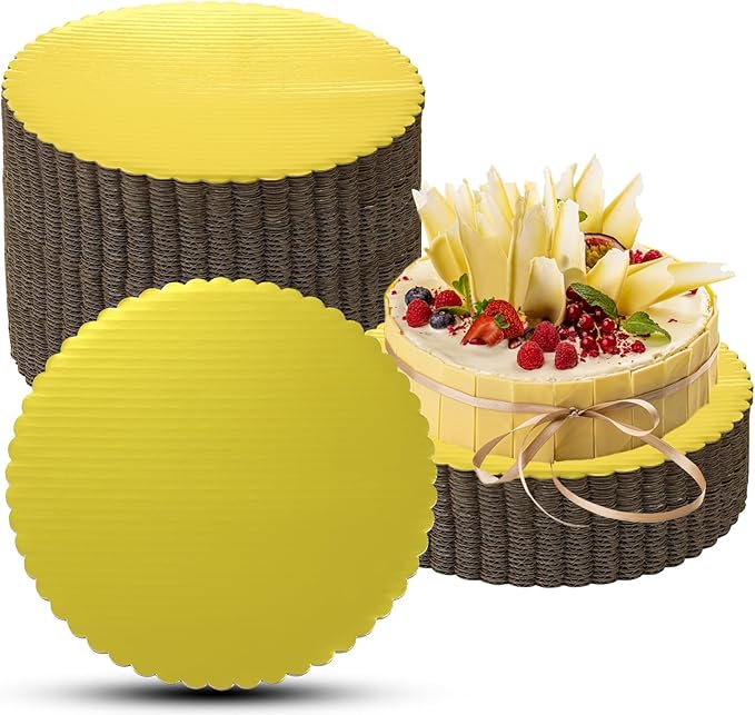 50 Pcs Gold Cake Boards 12 inch Round with Scalloped Edge Disposable Cake Base Cardboard Circles for Wedding, Birthday, Christmas Pizza Display