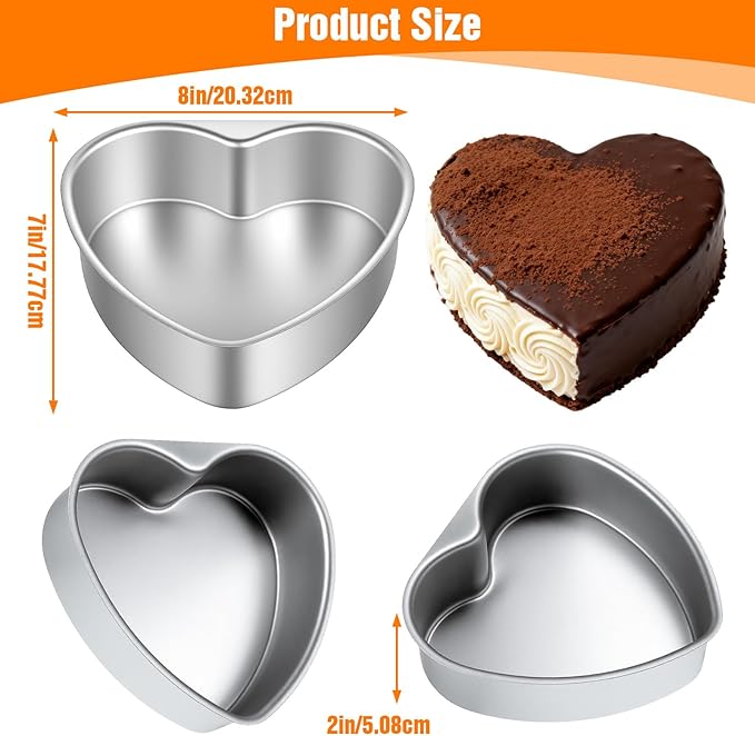 3 Pcs Heart Shaped Cake Pans,8 Inch Aluminum Heart Cake Pans Tin Christmas Baking Reusable Funny Cakes Mold for Baking DIY Mold Tool for Kitchen Birthday Valentine's Wedding Party