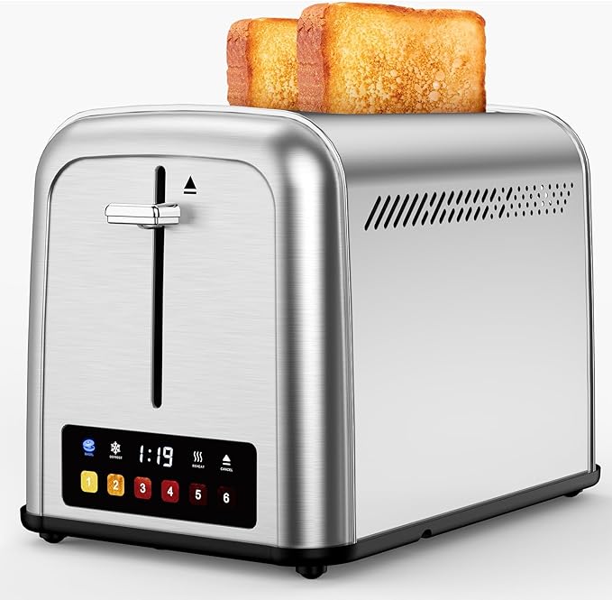 Touch Screen Toaster 2 Slice Retro Stainless Steel,Best Prime 2 Slice Toaster Wide Solt with 6 Shade Settings, Perfect for Waffles, Bagels and More 238TC(Silver)