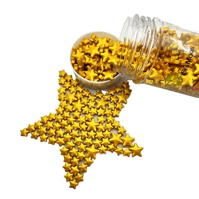 SE Si&Moos Gold Star Sprinkles for Cake Decorating Edible Gold Stars Cupcake Toppers Large and Small Star Cake Decorations for Cakes, Cupcakes, Desserts Toppings Shower Party Christmas Holiday Supplies 3 OZ