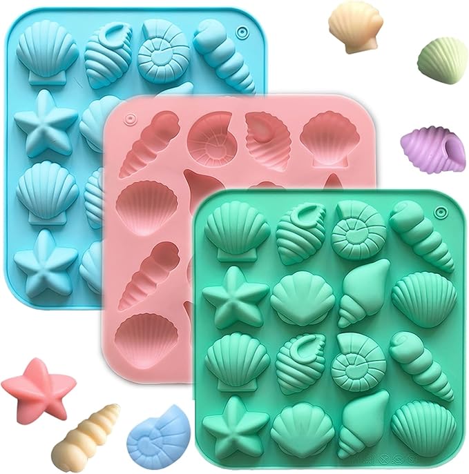 3Pcs seashell chocolate - Shell-Shaped Baking Mold for Chocolate, Cake, Candy, Resin, and Soap Making, Perfect for DIY Home Decoration and Gift Projects (Three Colors)