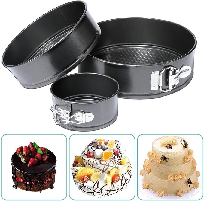 Topyond 3Pcs Cake Pan Set Non Stick Round Springform Baking Tools,Easy Release, Removable Bottom,Stainless Steel Spring Clasp for Cheesecake Pizza Bread(20/22/24)