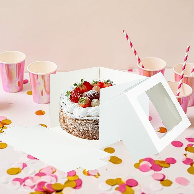 Yeplan 5 Packs Tall Cake Box and Cake Boards,12x12x8 inches Cake Boxes with Window,White Cake Containers for Birthday,Wedding,Baby Shower,Multi-Layer Cake Display