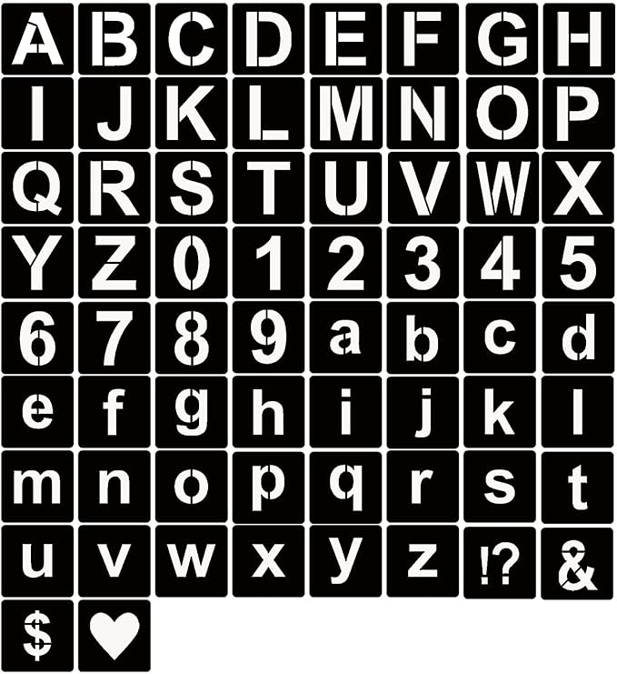 YEAJON 3 Inch Letter Stencils Symbol Numbers Craft Stencils, 66 Pcs Reusable Plastic Alphabet Templates for Painting on Wood, Wall, Fabric, Rock, Glass, Signage