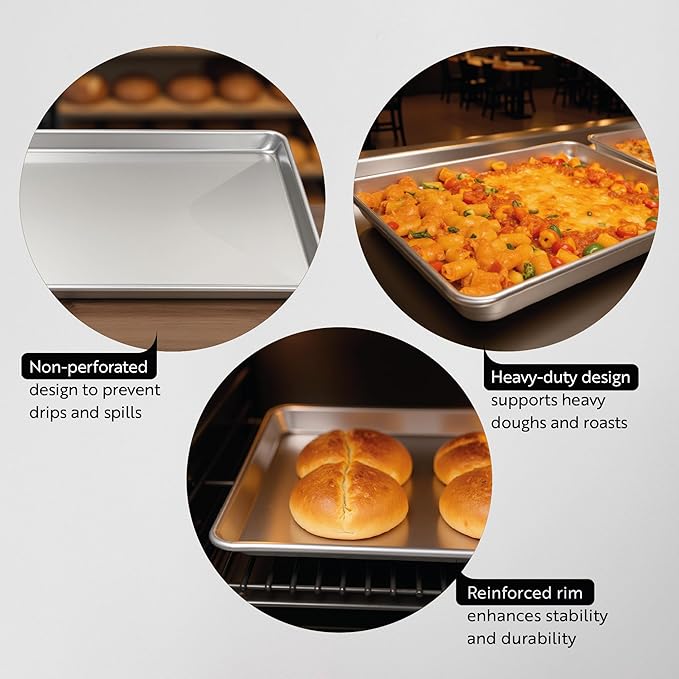 Restaurantware Met Lux 18 x 13 Inch Industrial Baking Pan 1 Heavy-Duty Bakery Sheet Pan - Rimmed Edges Endures Up To 392F Aluminum Half-Baking Sheet Dishwashable Ideal For Baking or Roasting