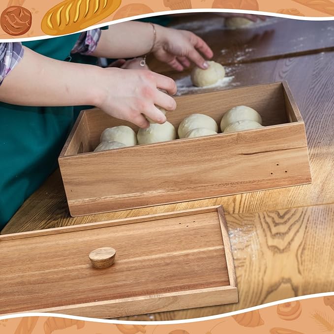 Remerry 2 Wooden Pizza Dough Proofing Box with 1 Lid, 1 Scraper Set 16" x 12" x 9" Stackable Dough Pizza Proofing Box Container for Home, Mobile, or Pizzeria