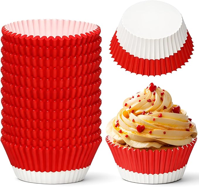 300 Pcs Cupcake Liners Paper Baking Cups Red White Muffin Cupcake Wrappers for Cakes Baking Ice Cream Dessert Cheese Wedding Birthday Party Supplies