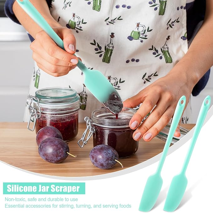 Patelai 2 Pieces Silicone Jar Spatula Long Handle Non-stick Rubber Scraper Heat Resistant Spatula Silicone Scraper for Jars, Smoothies, Blenders Cooking Baking Stirring Mixing Tools (Mint)