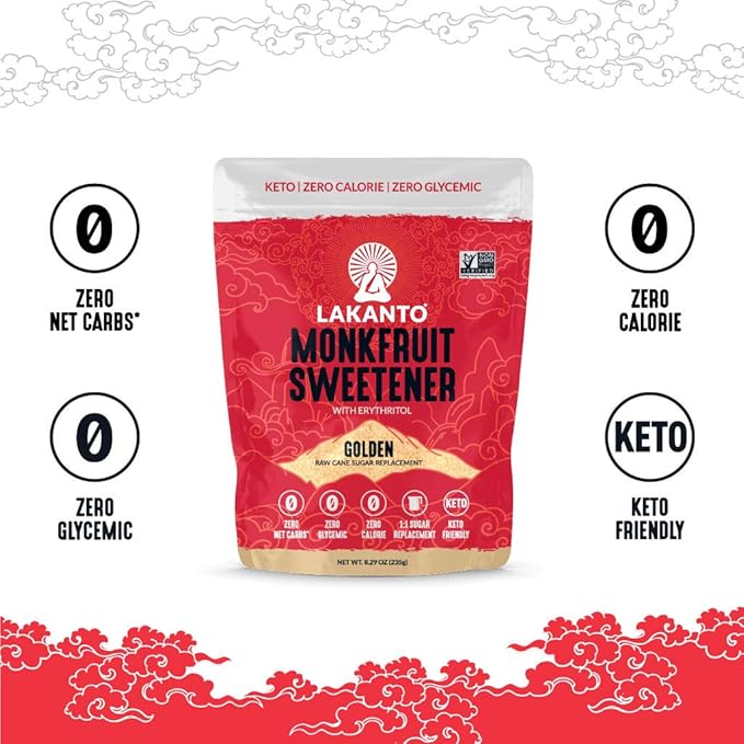 Lakanto Golden Monk Fruit Sweetener With Erythritol, Raw Cane Sugar Substitute From Monk Fruit Extract, Raw Sugar Replacement for Baking, Coffee & Tea, Gluten Free, Low Carb, Non GMO, Keto, 8.29 OZ