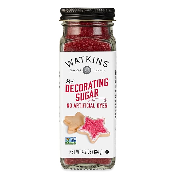 Watkins Red Decorating Sugar (No Artificial Dyes), Non-GMO, Kosher, 4.7 Ounce Jar, 1-Pack