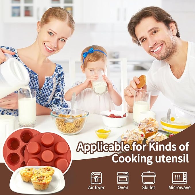 JOERSH 2-PK Egg Bites Silicone Mold for Air Fryer, Non-Stick 7 Cups Air Fryer Egg Muffin Pan Baking Cupcake, Muffin Cake, Tart, Frittata, Quiche