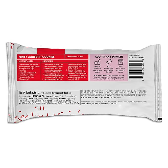 Fancy Sprinkles Limited Edition Holiday Peppermint Chocolate Baking Confetti Sprinkles and Chocolate Pieces, Peppermint Flavored Chips, Sprinkles and Milk Chocate Pieces 8 oz Bag (2 Pack)