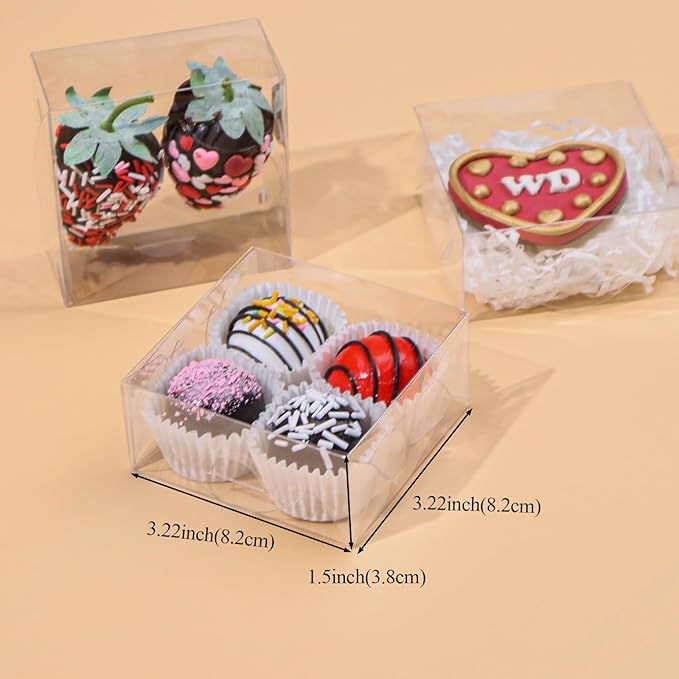 100PCS 3"X3"X1" Clear Mini Donut Boxes & Cookie Boxes - Multi-Purpose for Soap, Chocolate Truffle, Macaron, Chocolate covered Cherries & Mini Bakery & Brownie