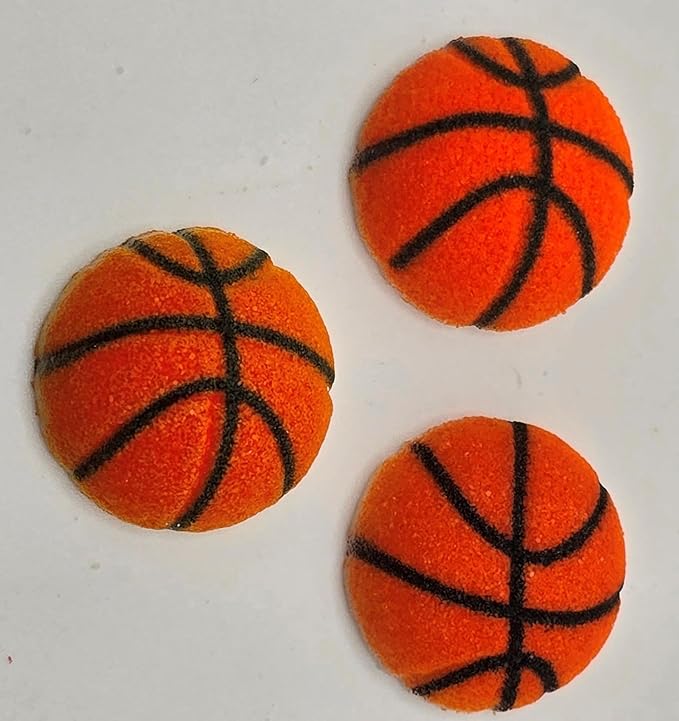 Orange Basketball Edible Sugar Cake Toppers, 24 Count