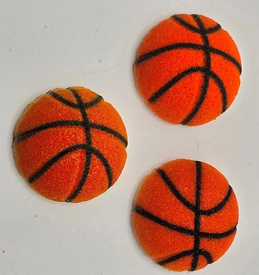 Orange Basketball Edible Sugar Cake Toppers, 24 Count