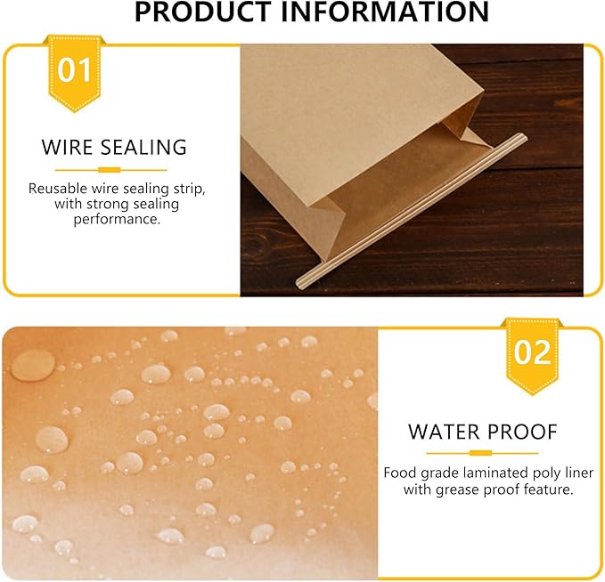50pcs Bakery Bags with Window for Cookies Bread Packaging Brown Paper Bag Bulk L