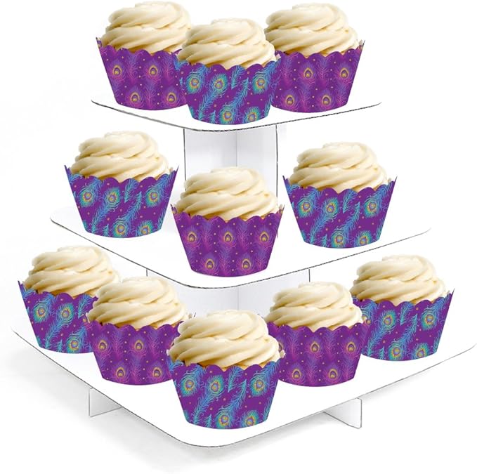 Andaz Press Party Cupcake Wrapper Decorations, Violet Purple and Blue Peacock Feathers, 24-Pack, Theme Colored Bulk Cake Supplies