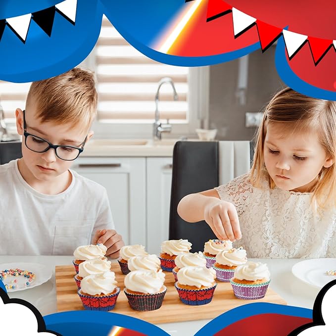300 Pcs Red Blue Cupcake Liners Paper Baking Cups Spider Web Muffin Cake Wrappers for Cakes Baking Ice Cream Dessert Cheese Wedding Birthday Party Supplies (Fashion Style)